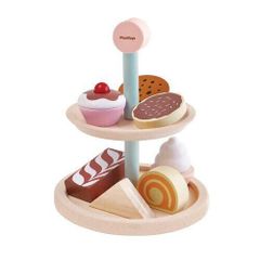 PLAN TOYS 木製 おままごと スイーツ ケーキ ベーカリースタンドセット 3489 女の子 ピンク プラントイ